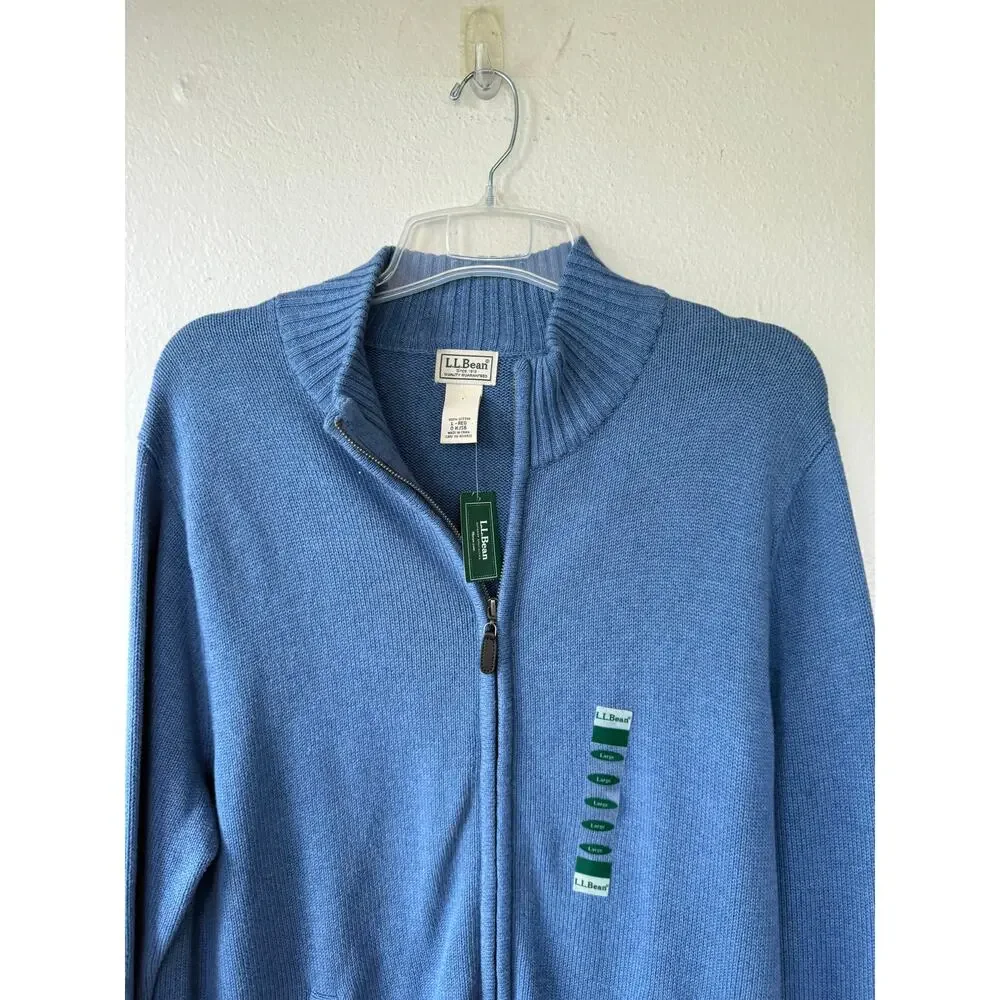e: L.L.Bean Men’s Full Zip Cotton Cardigan Sweater Blue Large NWT